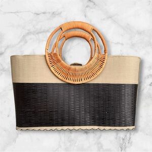 Tico Collection Elegant Black and sage green Woven Handbag